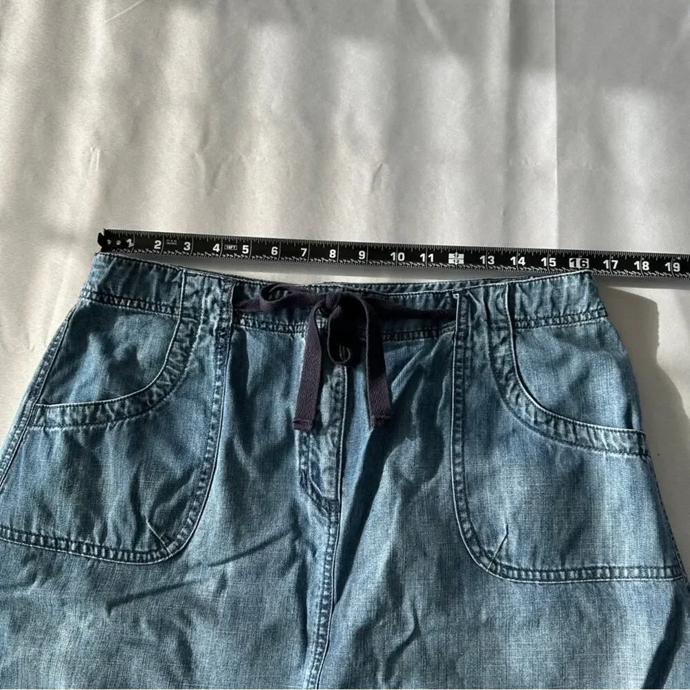 Talbots Denim A-Line Skirt Women’s 14 Blue 100% Cotton Drawstring Waist Pockets